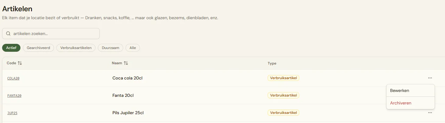 Artikel acties